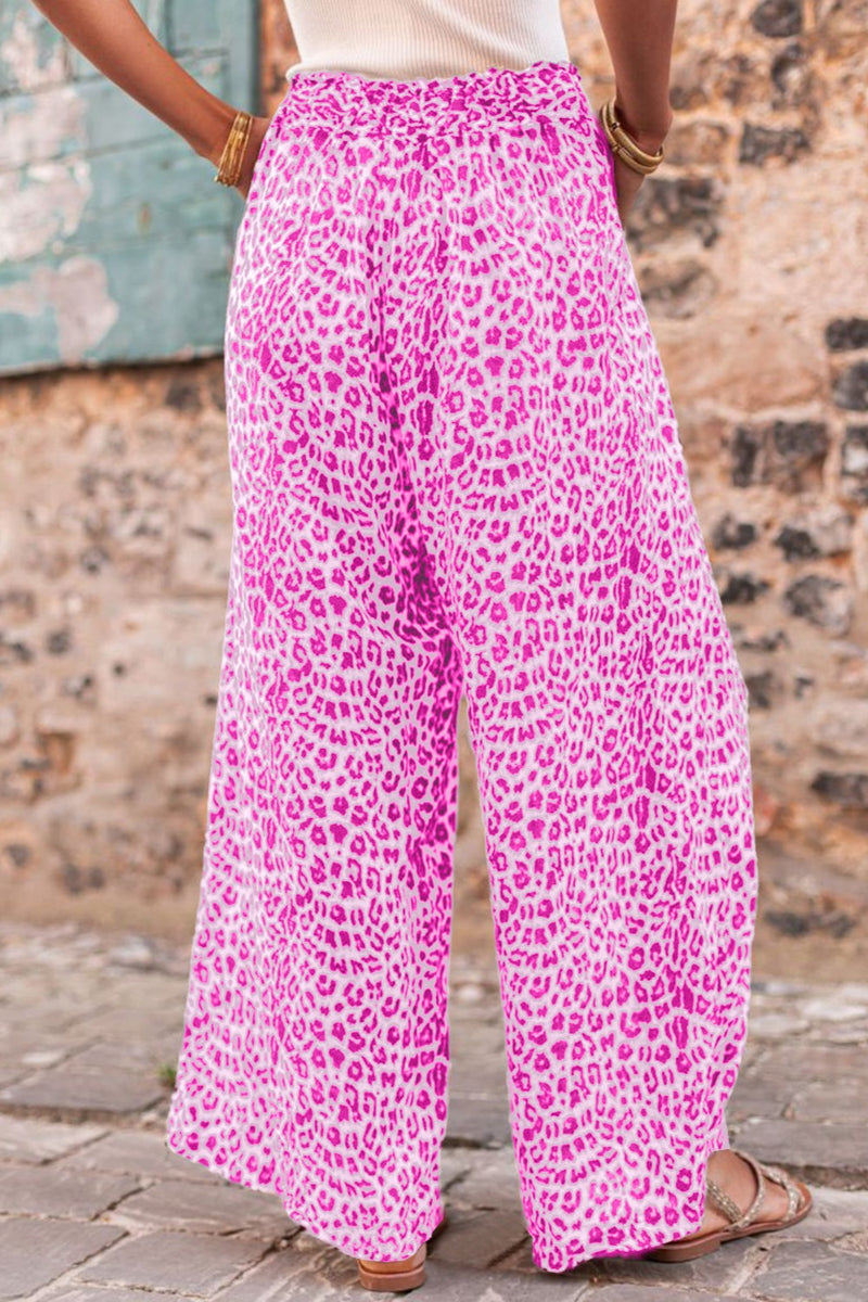 Leopard Drawstring Wide Leg Pants