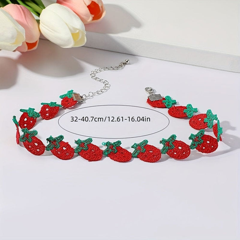 Cute Embroidery Strawberry Design Choker Elegant Simple Style Adorable Female Gift Daily Casual