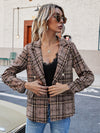 Full Size Plaid Lapel Collar Blazer