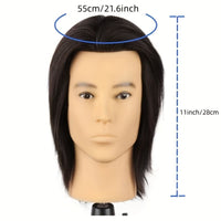 100% Human Hair Mannequin Head Men's 8" Hairdresser Practice Beauty Styling Training Mannequin Head With Clamp Stand (Natural Black)