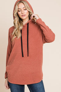 BOMBOM Contrast Drawstring Drop Shoulder Knit Hoodie