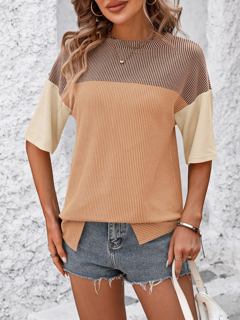 Color Block Round Neck Half Sleeve T-Shirt