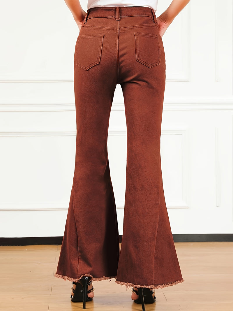 High Waist Bell Bottom Jeans - Chic Elegance with Mid-Stretch Comfort, Versatile Denim for Everyday Wear