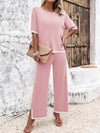 Contrast Trim Round Neck Top and Pants Set