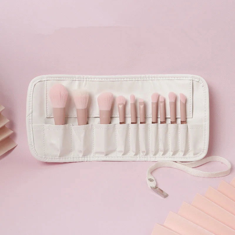 7pcs/10pcs Pink Handle Travel Makeup Brushes Synthetic Foundation Powder Eye Shadows Mini Makeup Brush Set with Brush Bag - Everydayswear - 