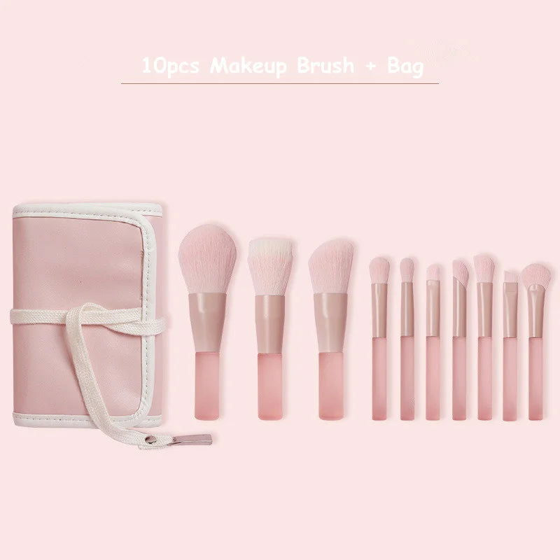 7pcs/10pcs Pink Handle Travel Makeup Brushes Synthetic Foundation Powder Eye Shadows Mini Makeup Brush Set with Brush Bag - Everydayswear - 