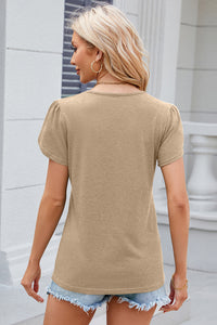 Decorative Button V-Neck Short Sleeve T-Shirt