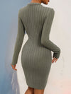 Decorative Button Round Neck Long Sleeve Dress