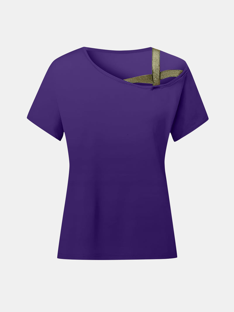 Asymmetrical Neck Short Sleeve T-Shirt