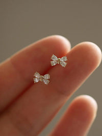 14k gold plated earrings, four diamond bows, sweet design mini earrings - Everydayswear - 