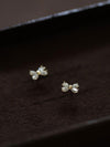 14k gold plated earrings, four diamond bows, sweet design mini earrings - Everydayswear - 