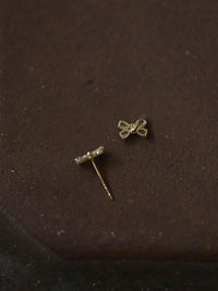 14k gold plated earrings, four diamond bows, sweet design mini earrings - Everydayswear - 