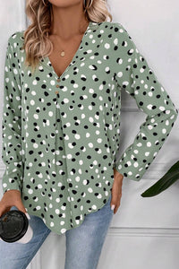 Printed V-Neck Long Sleeve Blouse