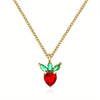 Fruit Strawberry Pendant Necklace, Cute Clavicle Chain, Trendy Party Jewelry, Christmas Halloween Gift, New Year's Gift, Valentine's Day Gift For Women Mom Family Friends