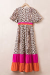 Full Size Leopard V-Neck Half Sleeve Maxi Dress