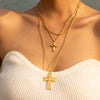 18K Gold-Plated Double Layered Cross Necklace - Everydayswear - 