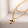 18K Gold-Plated Double Layered Cross Necklace - Everydayswear - 