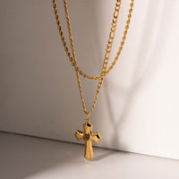 18K Gold-Plated Double Layered Cross Necklace - Everydayswear - 