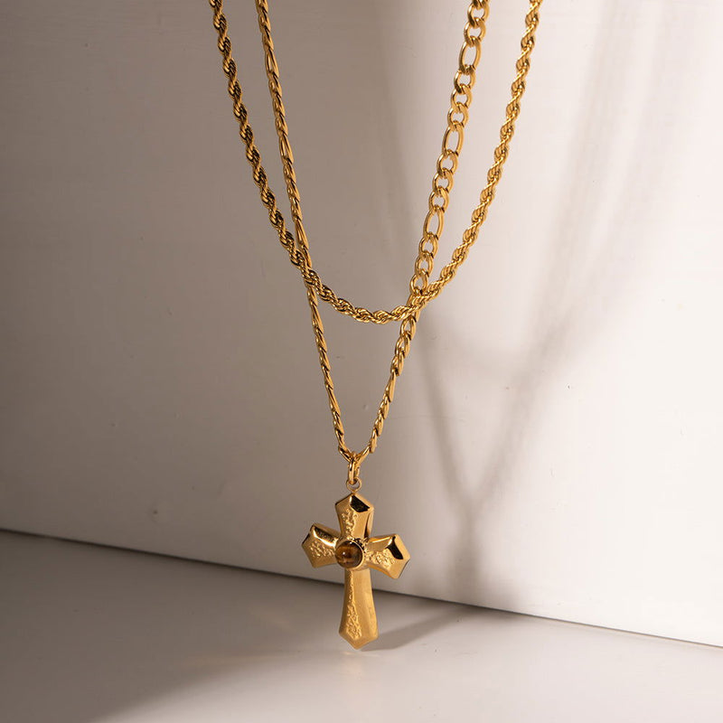 18K Gold-Plated Double Layered Cross Necklace - Everydayswear - 