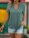 Lace Detail Notched Short Sleeve T-Shirt