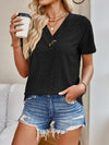 Eyelet V-Neck Short Sleeve Top