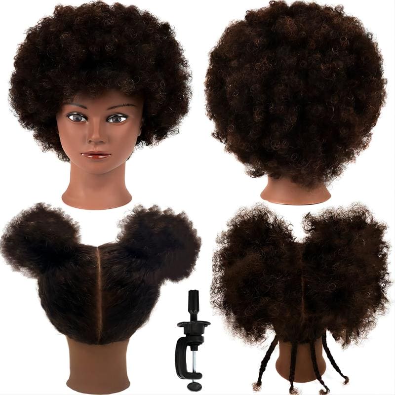 Afro Curly  Mannequin Head With Human Hair Manikin Curly Hair Head Training Head Kinky Curly Hair Hairdresser Manikin Head Cosmetology Doll Head