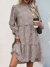 Frill Printed Mock Neck Long Sleeve Mini Dress