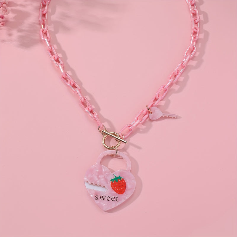 Valentine's Day Sweetheart Strawberry Love Chain Romantic Necklace For Women Wife Girlfriend