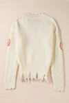 Raw Hem Pumpkin V-Neck Long Sleeve Sweater