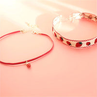 1pc Red Lace Ribbon Rope Necklace Strawberry Pattern Short Neck Jewelry - Everydayswear - 