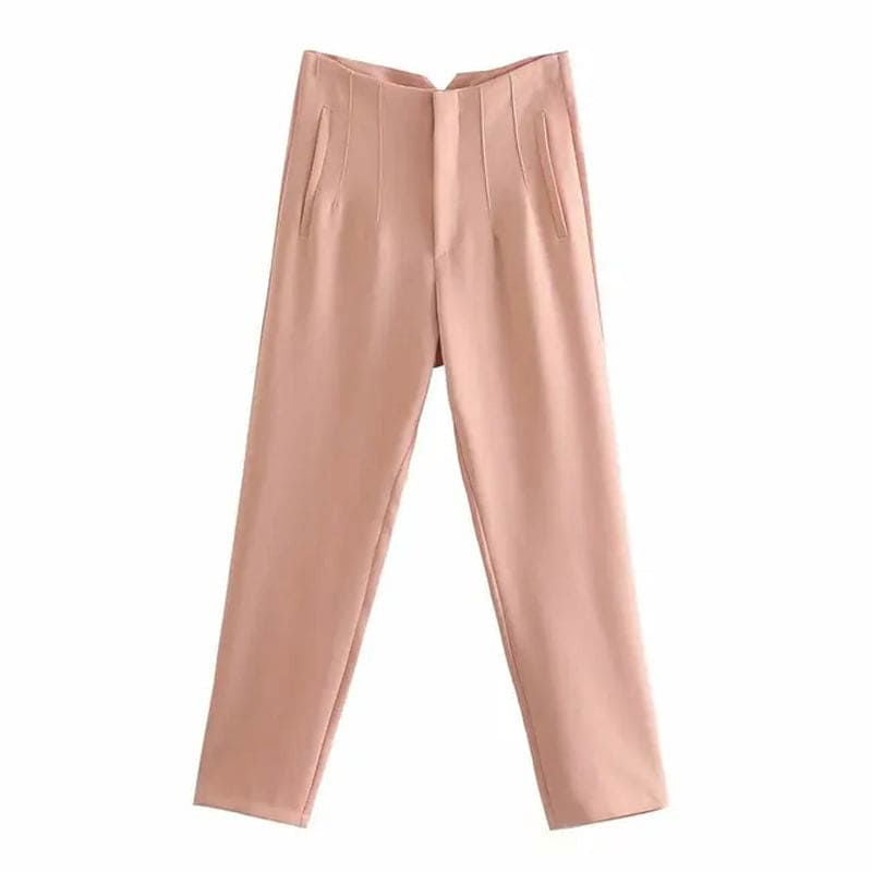 2021 Summer Fashion Women Business High Waist Work Pants Leggings OL Office Lady Candy Colors Beige Sim Fitness Pencil Trousers - Everydayswear - 