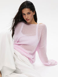 Round Neck Long Sleeve Knit Cover Up