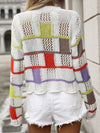 Openwork Color Block Round Neck Sweater