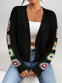 Vibrant Floral Patterned Open Front Knit Cardigan - Elegant Long Sleeve Crop Sweater with Soft Fabric, Relaxed Fit, and Chic Design - Perfect for Women's Everyday Wear, Date Nights, and Special Occasions