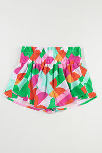 Smocked Contrast Print High Waist Skort