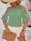 Ruffled Round Neck Half Sleeve Blouse