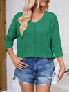 Textured Round Neck Three-Quarter Sleeve Blouse