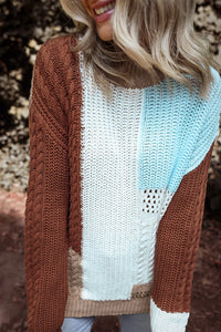 Color Block Round Neck Long Sleeve Sweater