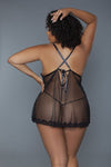 2 Pc Unlined Lace Cups Babydoll Sheer Mesh And Lace Front Panels Design - Everydayswear - 