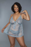 2 Pc Unlined Lace Cups Babydoll Sheer Mesh And Lace Front Panels Design - Everydayswear - 