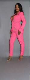 2 Piece Powersuit Blazer & Pants Set With Rhinestone Letterings On Blazer - Everydayswear - 