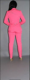 2 Piece Powersuit Blazer & Pants Set With Rhinestone Letterings On Blazer - Everydayswear - 