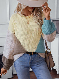 Color Block Round Neck Dropped Shoulder Sweater