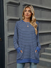 Pocketed Striped Round Neck Long Sleeve T-Shirt