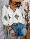 Printed V-Neck Three-Quarter Sleeve Blouse