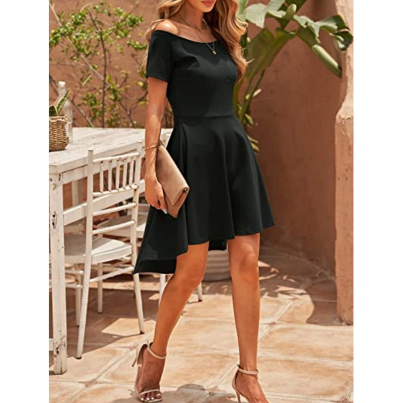 Stunning Off-The-Shoulder Elegant Dress - Solid Slim Fit, Perfect for All Seasons, Women's Party Clothing, Formal Occasions, and Special Events - High-Quality Fabric, Comfortable Wear, and Flattering Silhouette