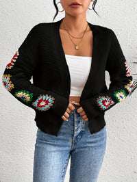 Vibrant Floral Patterned Open Front Knit Cardigan - Elegant Long Sleeve Crop Sweater with Soft Fabric, Relaxed Fit, and Chic Design - Perfect for Women's Everyday Wear, Date Nights, and Special Occasions