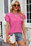 Eyelet Notched Flutter Sleeve T-Shirt