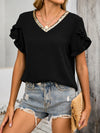 Ruffled V-Neck Short Sleeve Blouse