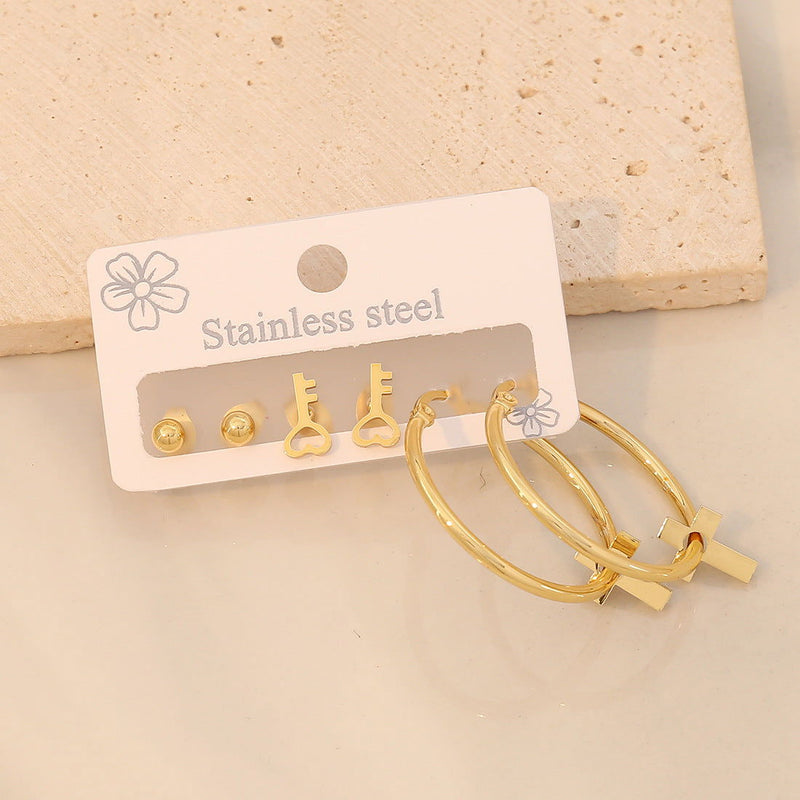 3 Piece Gold-Plated Stainless Steel Earrings - Everydayswear - 